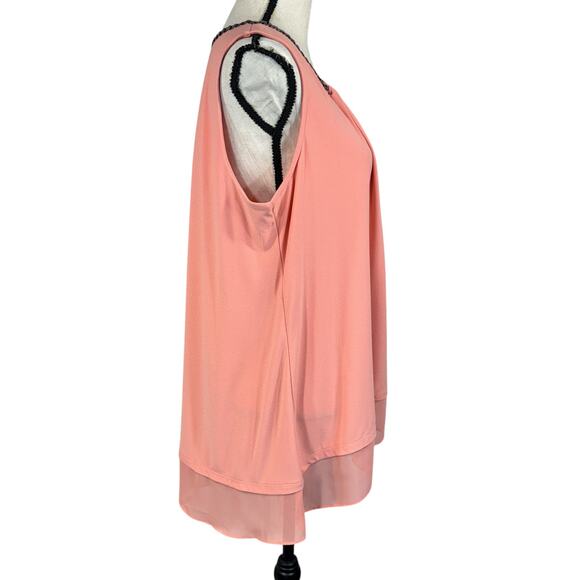 Alfani 1X-Large Top Sleeveless Stretch Hi-Low Hem Scoop Neck Embellished Coral - Picture 4 of 9